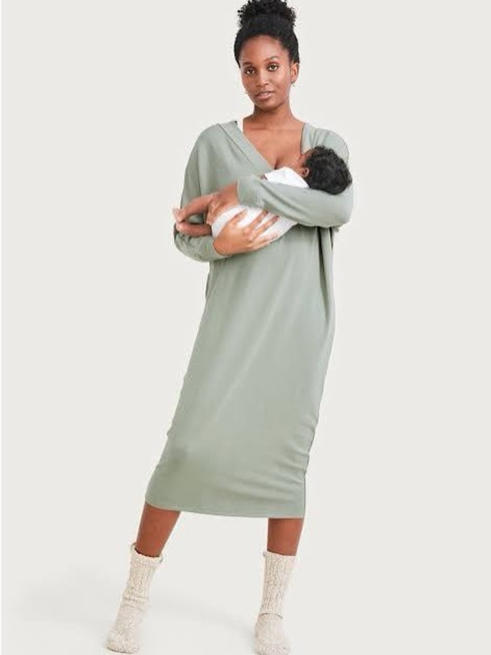 Hatch Sage Green Nursing Midi Dress